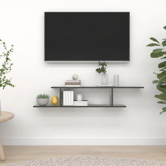 Berkfield Wall-Mounted TV Shelf High Gloss Grey 125x18x23 cm Engineered Wood