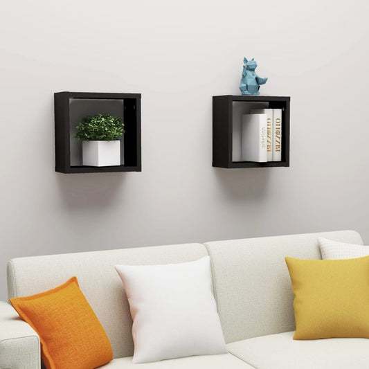 Berkfield Wall Cube Shelves 2 pcs Black 30x15x30 cm