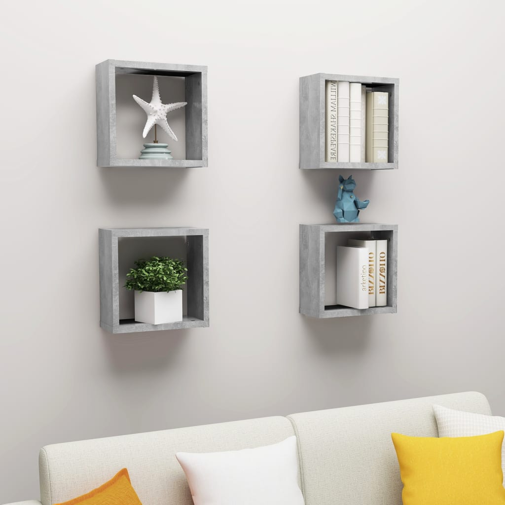 Berkfield Wall Cube Shelves 4 pcs Concrete Grey 30x15x30 cm
