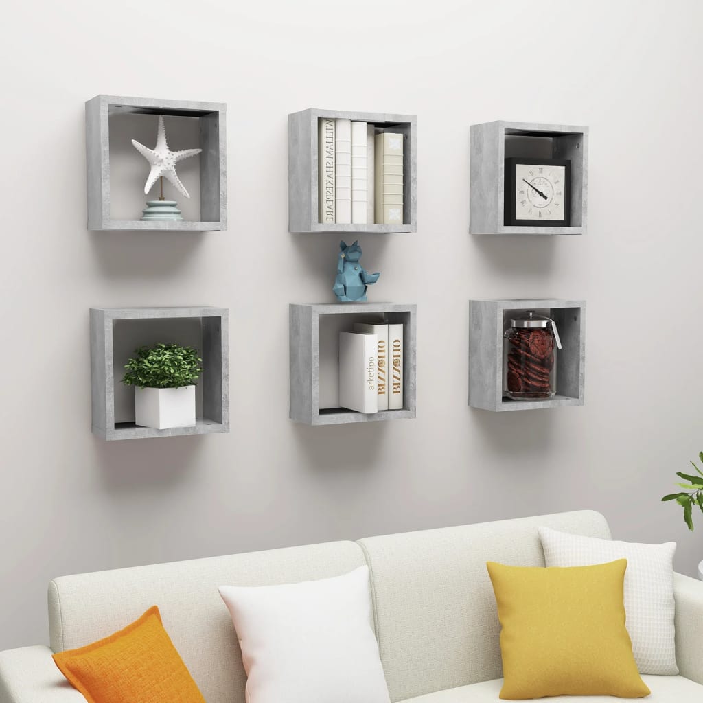 Berkfield Wall Cube Shelves 6 pcs Concrete Grey 30x15x30 cm