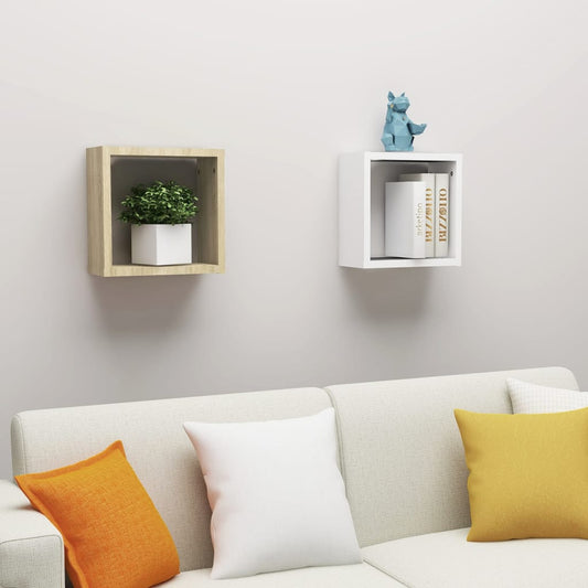 Berkfield Wall Cube Shelves 2 pcs White and Sonoma Oak 30x15x30 cm