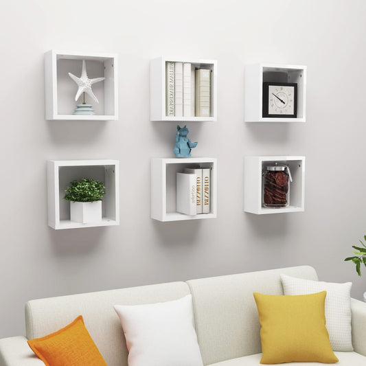 Berkfield Wall Cube Shelves 6 pcs High Gloss White 30x15x30 cm