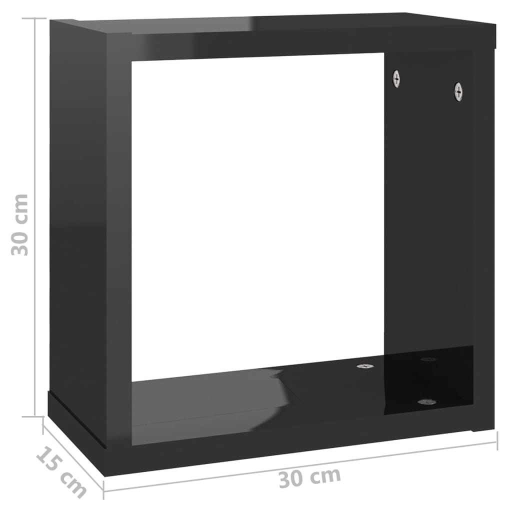 Berkfield Wall Cube Shelves 4 pcs High Gloss Black 30x15x30 cm