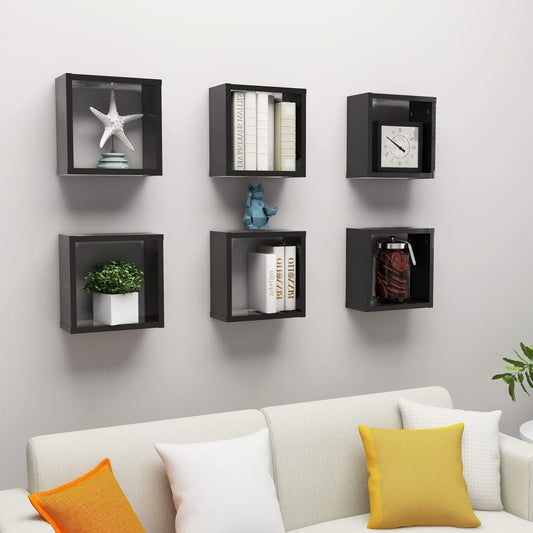 Berkfield Wall Cube Shelves 6 pcs High Gloss Black 30x15x30 cm
