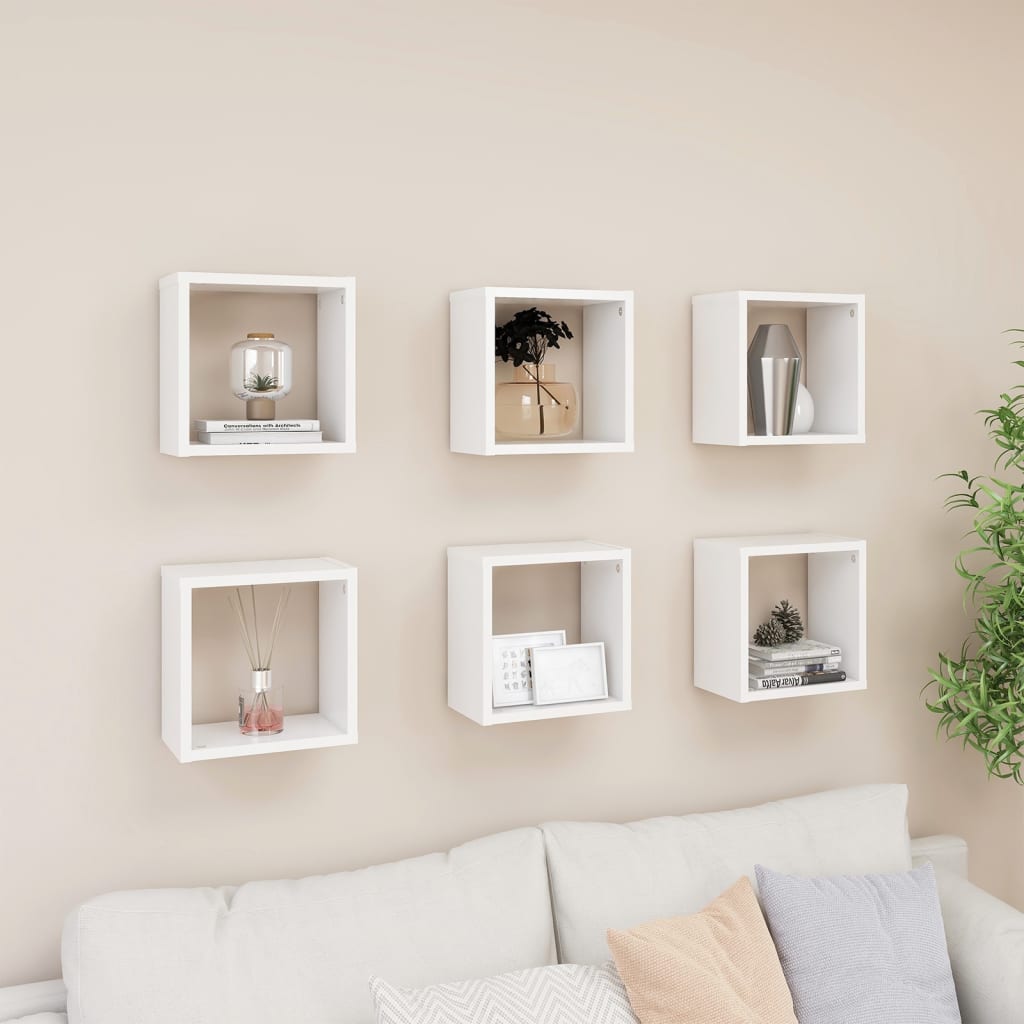 Berkfield Wall Cube Shelves 6 pcs White 26x15x26 cm