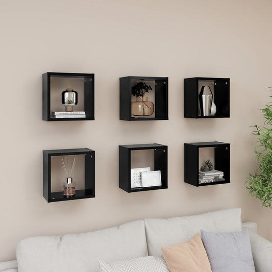 Berkfield Wall Cube Shelves 6 pcs Black 26x15x26 cm