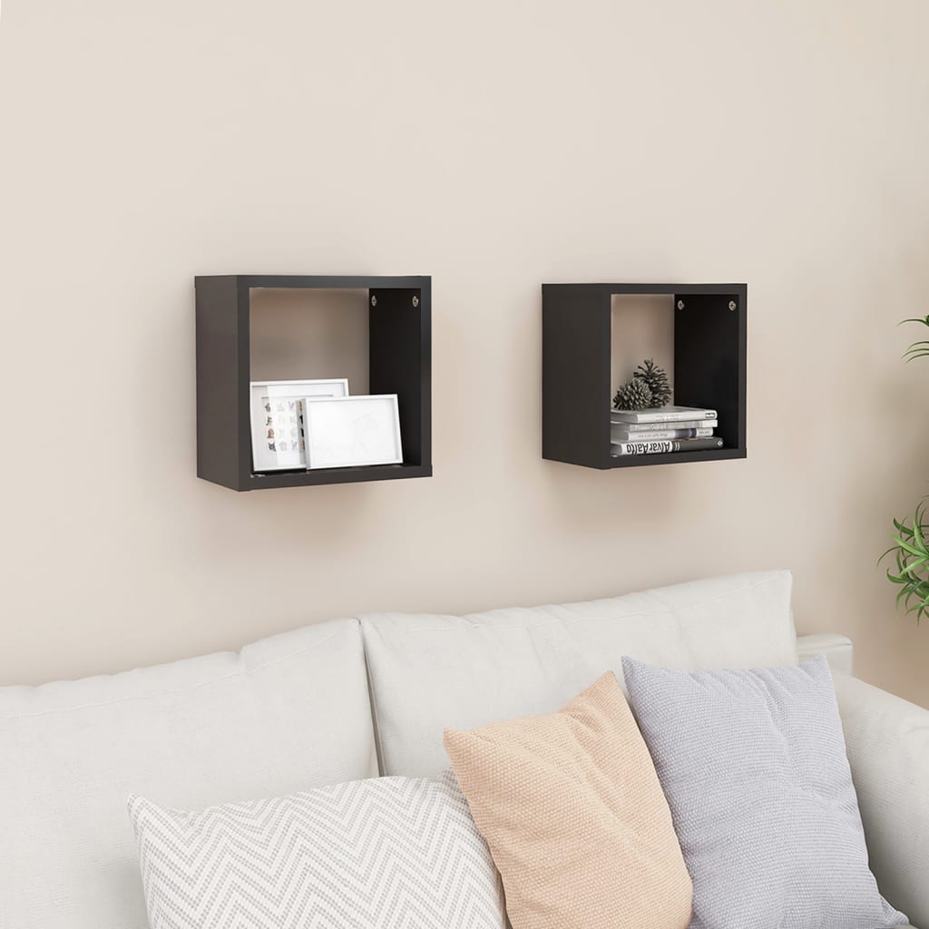 Berkfield Wall Cube Shelves 2 pcs Grey 26x15x26 cm