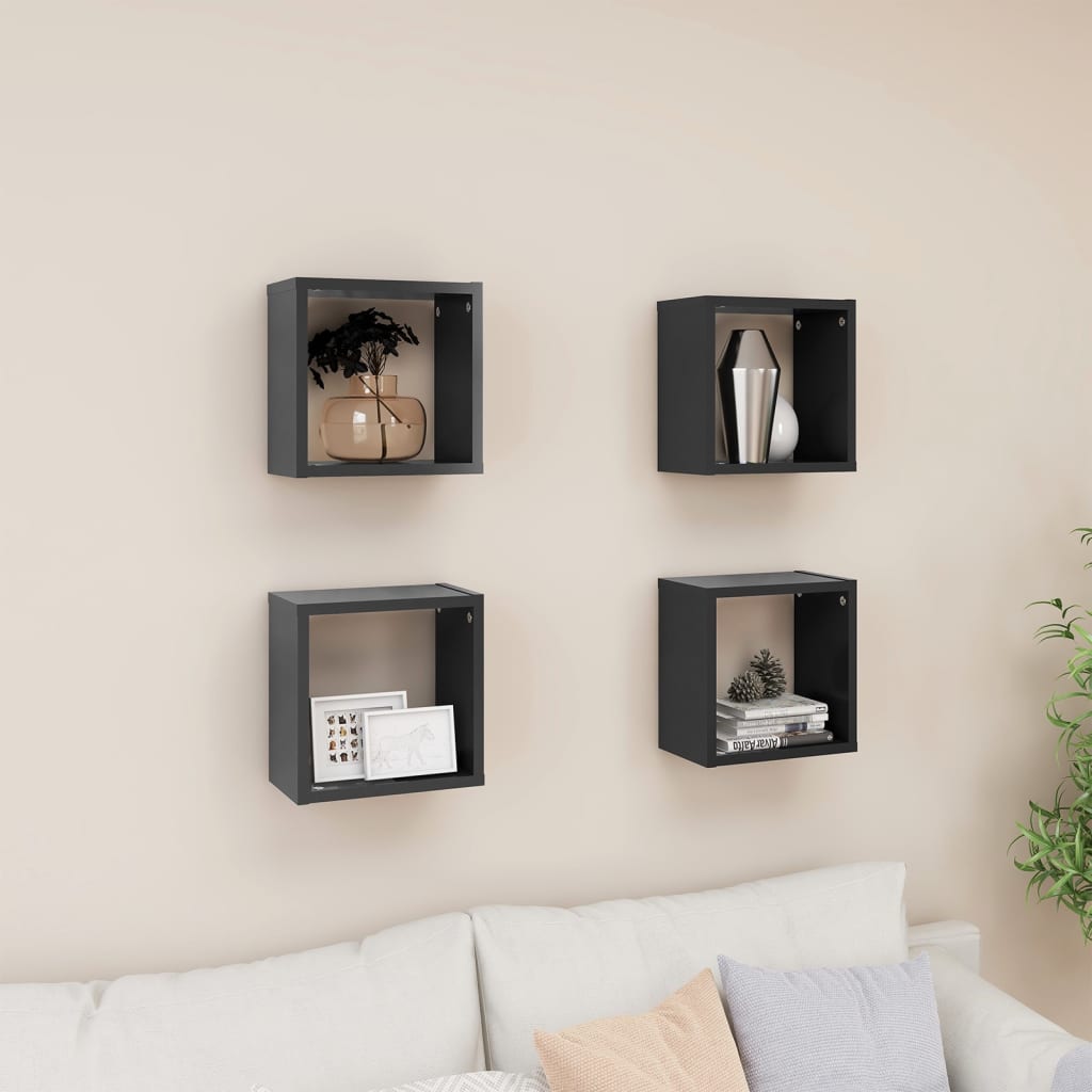 Berkfield Wall Cube Shelves 4 pcs Grey 26x15x26 cm