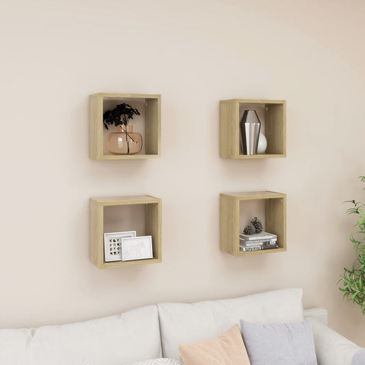 Berkfield Wall Cube Shelves 4 pcs Sonoma Oak 26x15x26 cm