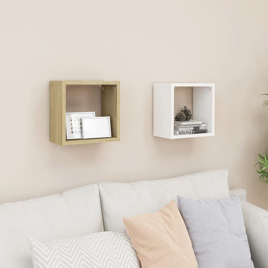 Berkfield Wall Cube Shelves 2 pcs White and Sonoma Oak 26x15x26 cm