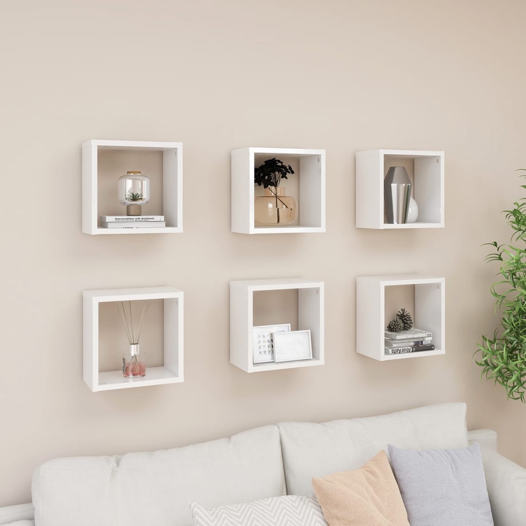 Berkfield Wall Cube Shelves 6 pcs High Gloss White 26x15x26 cm