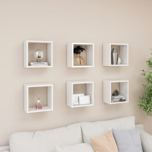 Berkfield Wall Cube Shelves 6 pcs High Gloss White 26x15x26 cm