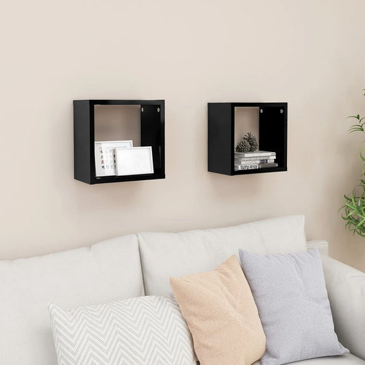 Berkfield Wall Cube Shelves 2 pcs High Gloss Black 26x15x26 cm