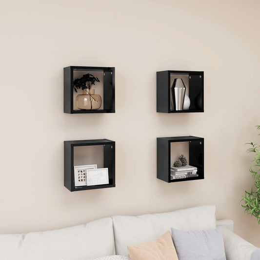 Berkfield Wall Cube Shelves 4 pcs High Gloss Black 26x15x26 cm