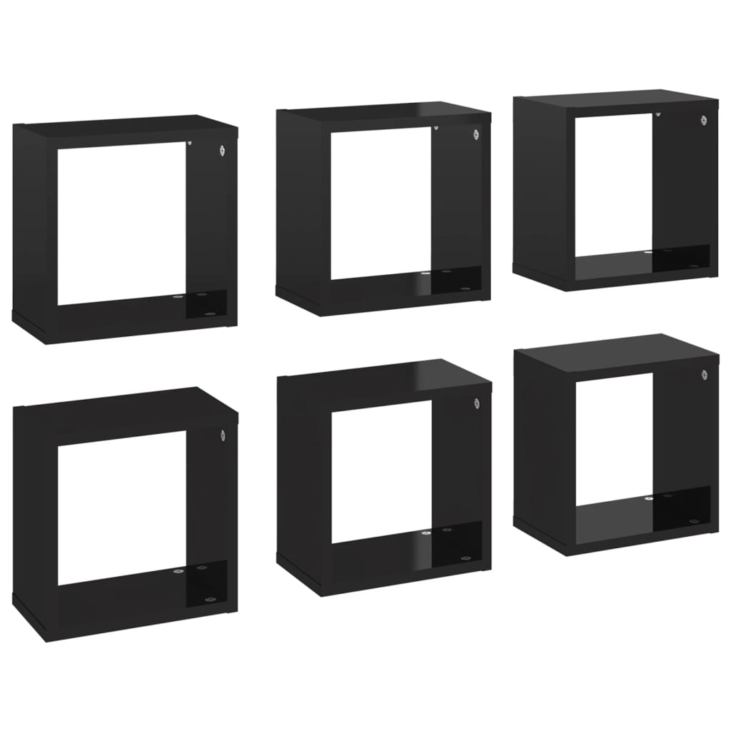 Berkfield Wall Cube Shelves 6 pcs High Gloss Black 26x15x26 cm