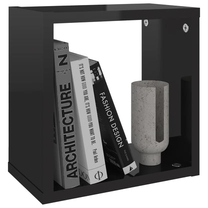 Berkfield Wall Cube Shelves 6 pcs High Gloss Black 26x15x26 cm