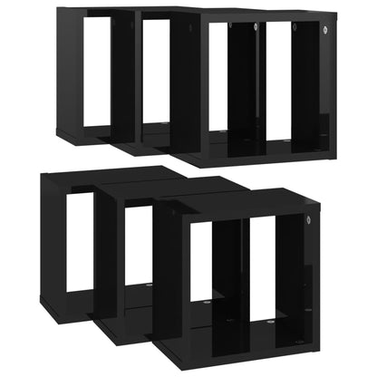 Berkfield Wall Cube Shelves 6 pcs High Gloss Black 26x15x26 cm