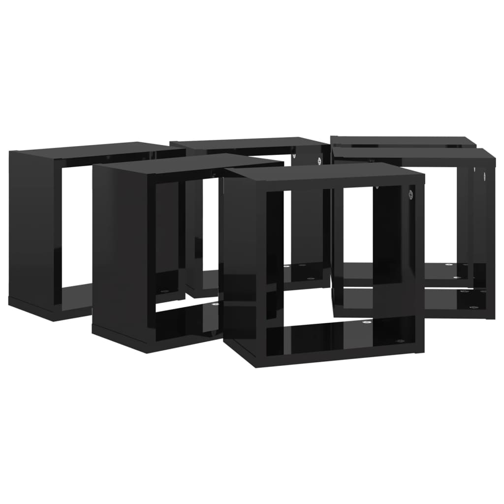 Berkfield Wall Cube Shelves 6 pcs High Gloss Black 26x15x26 cm