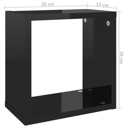 Berkfield Wall Cube Shelves 6 pcs High Gloss Black 26x15x26 cm
