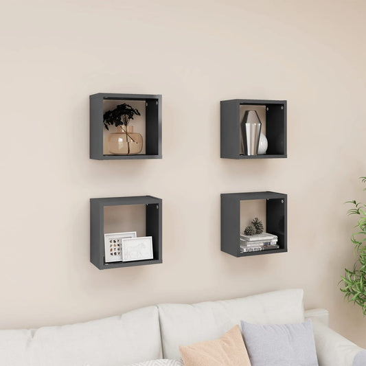 Berkfield Wall Cube Shelves 4 pcs High Gloss Grey 26x15x26 cm