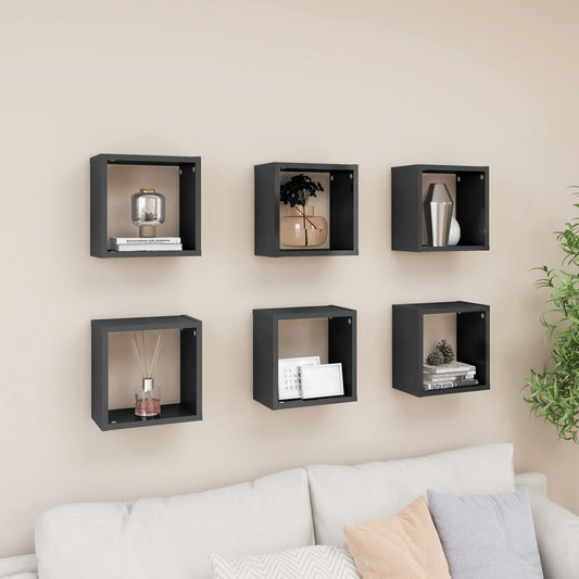 Berkfield Wall Cube Shelves 6 pcs High Gloss Grey 26x15x26 cm