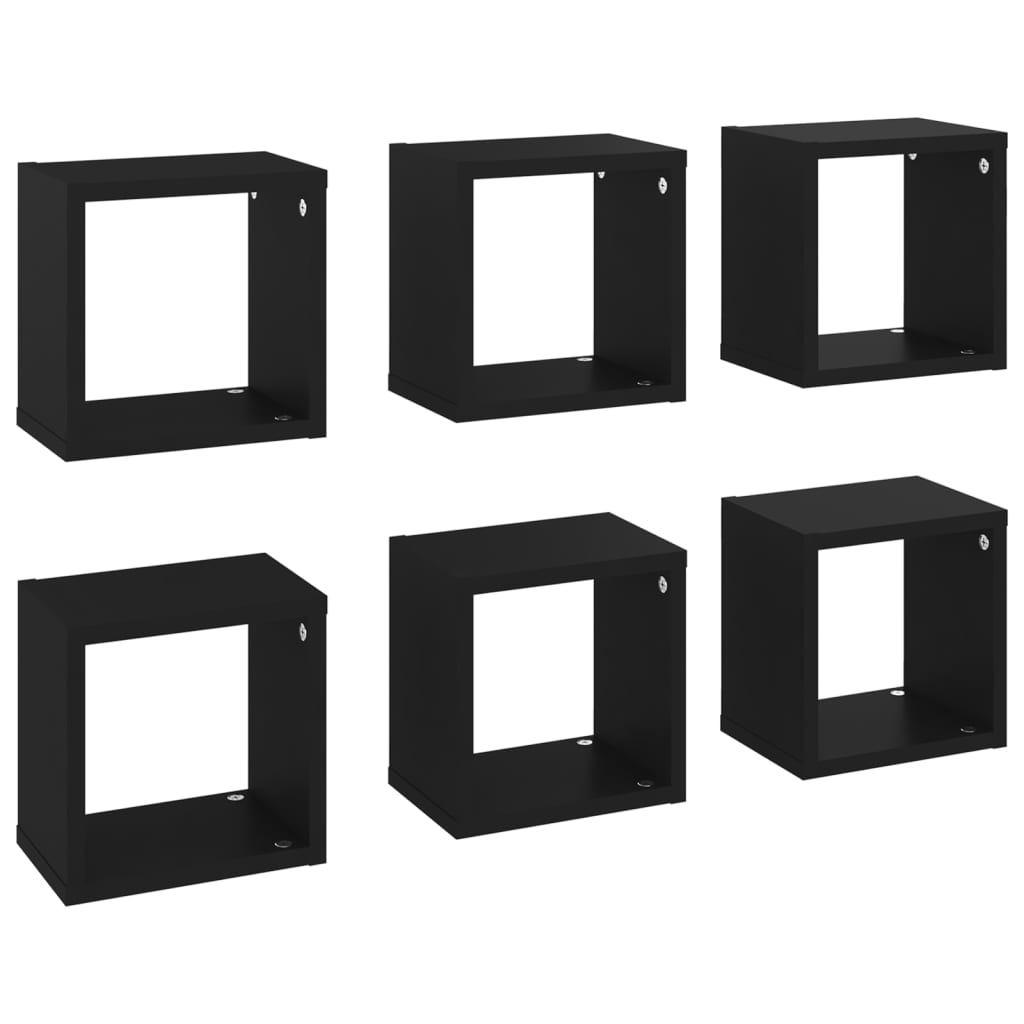 Berkfield Wall Cube Shelves 6 pcs Black 22x15x22 cm