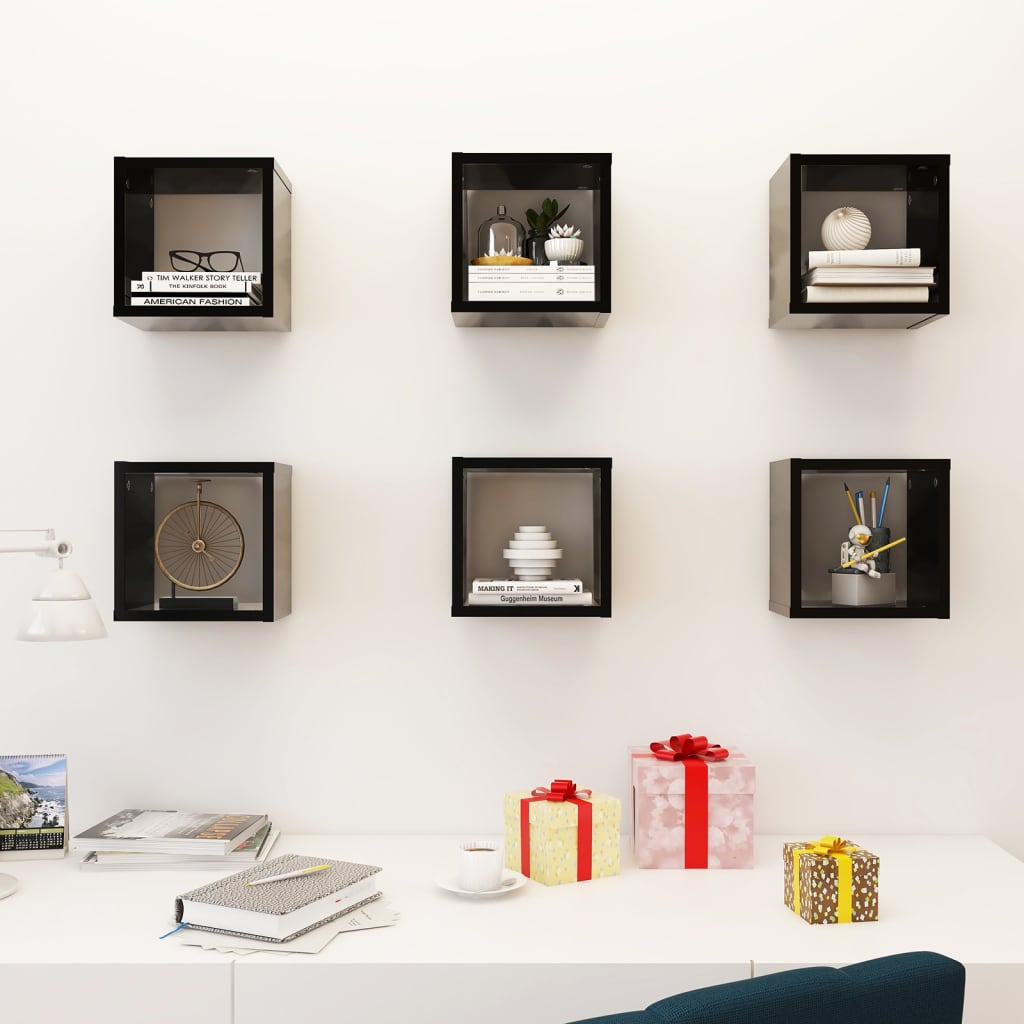 Berkfield Wall Cube Shelves 6 pcs Black 22x15x22 cm