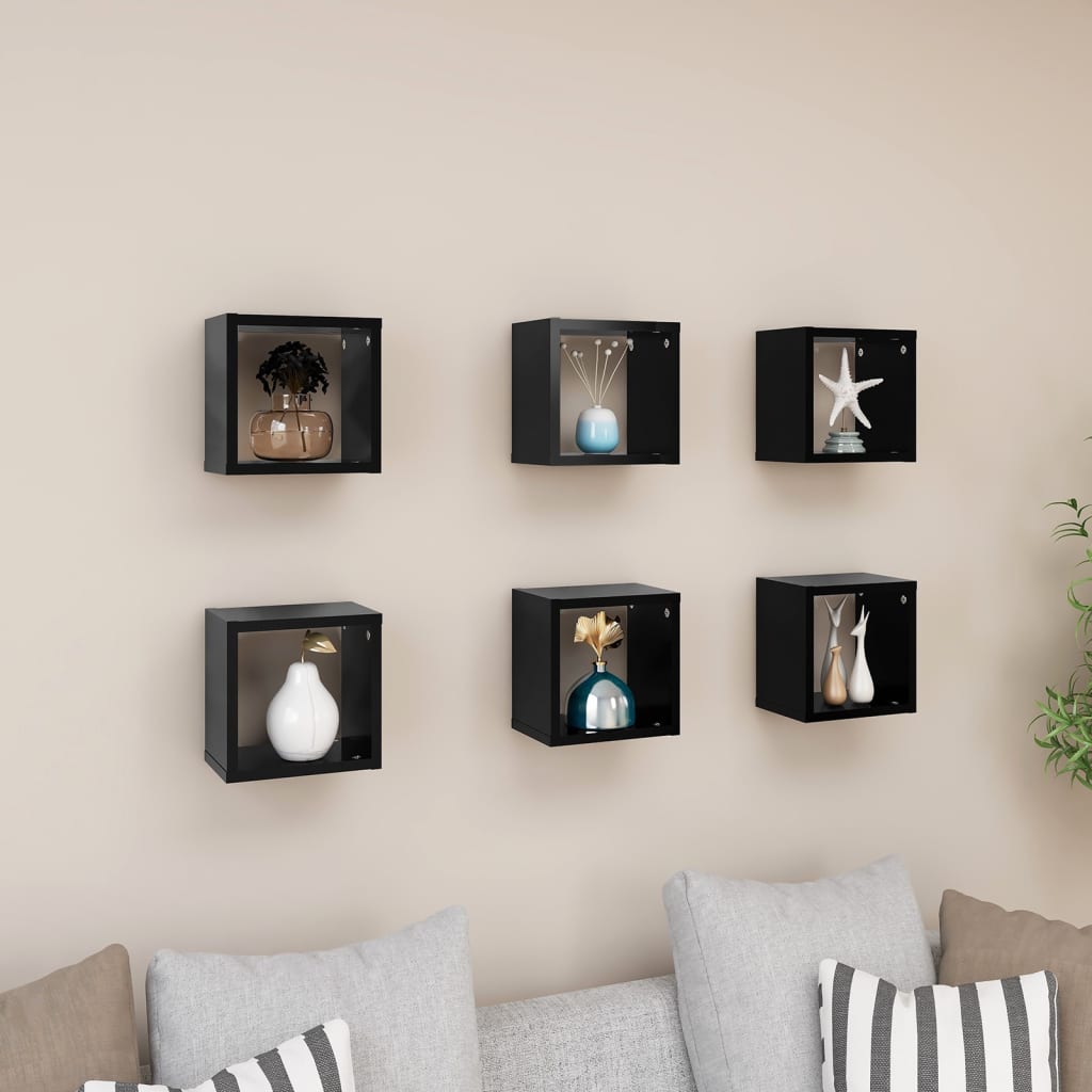 Berkfield Wall Cube Shelves 6 pcs Black 22x15x22 cm