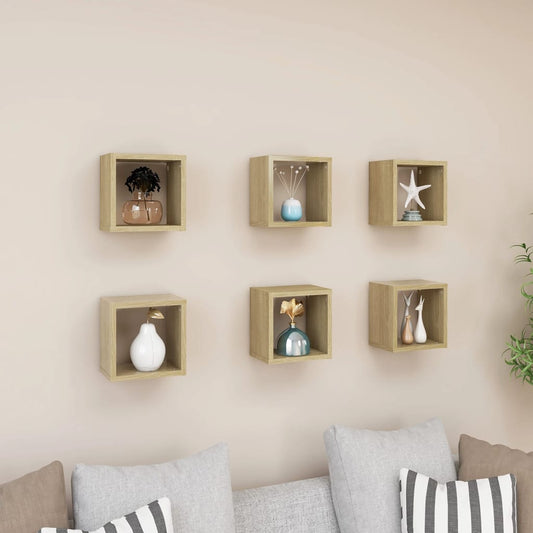 Berkfield Wall Cube Shelves 6 pcs Sonoma Oak 22x15x22 cm