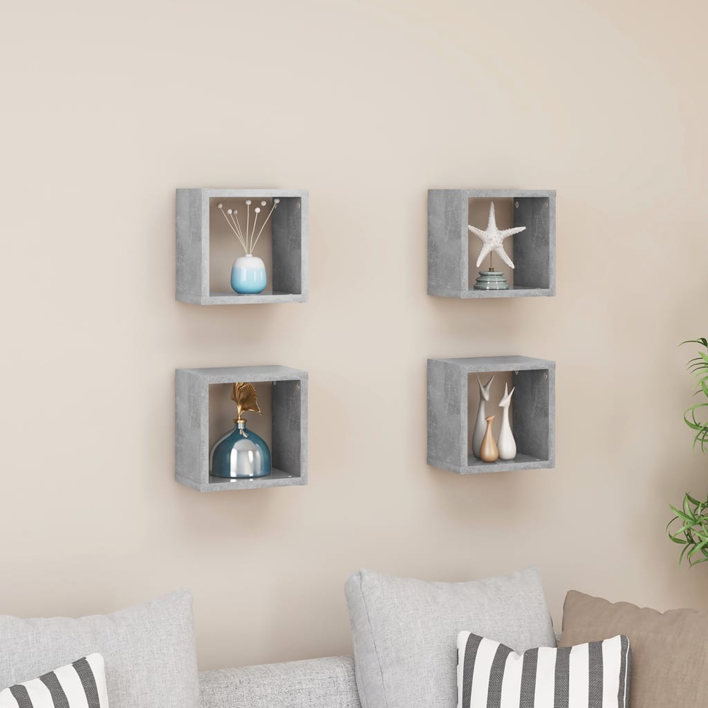 Berkfield Wall Cube Shelves 4 pcs Concrete Grey 22x15x22 cm