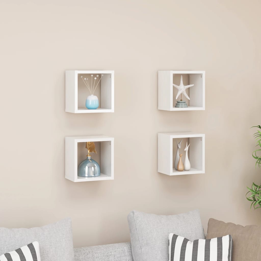 Berkfield Wall Cube Shelves 4 pcs High Gloss White 22x15x22 cm