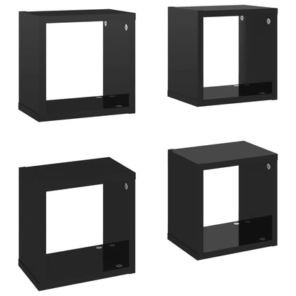 Berkfield Wall Cube Shelves 4 pcs High Gloss Black 22x15x22 cm
