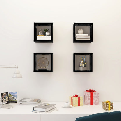 Berkfield Wall Cube Shelves 4 pcs High Gloss Black 22x15x22 cm