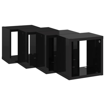 Berkfield Wall Cube Shelves 4 pcs High Gloss Black 22x15x22 cm