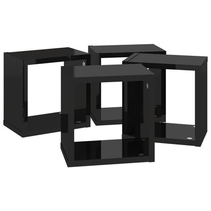 Berkfield Wall Cube Shelves 4 pcs High Gloss Black 22x15x22 cm