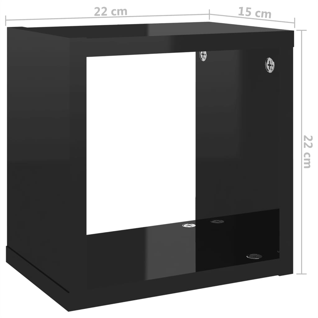 Berkfield Wall Cube Shelves 4 pcs High Gloss Black 22x15x22 cm