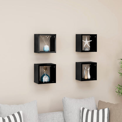 Berkfield Wall Cube Shelves 4 pcs High Gloss Black 22x15x22 cm