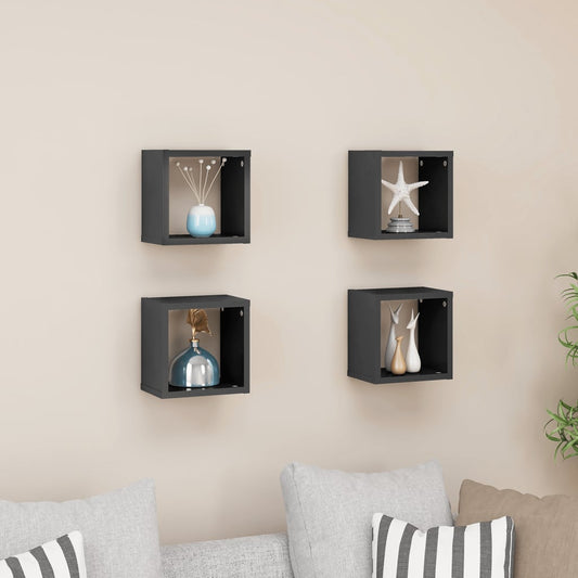 Berkfield Wall Cube Shelves 4 pcs High Gloss Grey 22x15x22 cm