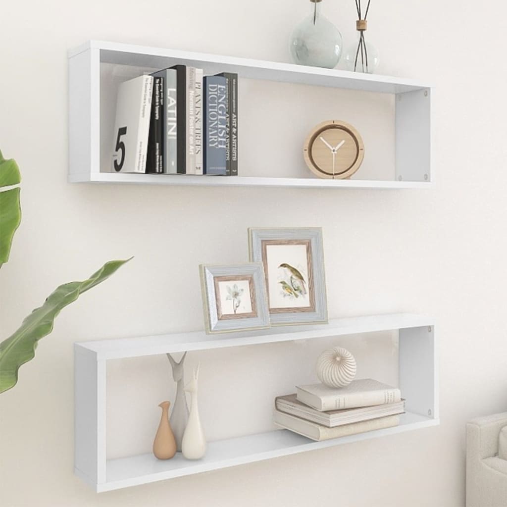 Berkfield Wall Cube Shelf 2 pcs White 100x15x30 cm Engineered Wood