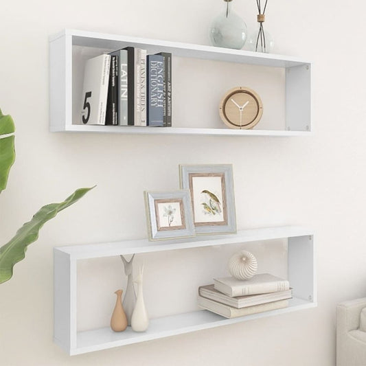 Berkfield Wall Cube Shelf 2 pcs White 100x15x30 cm Engineered Wood