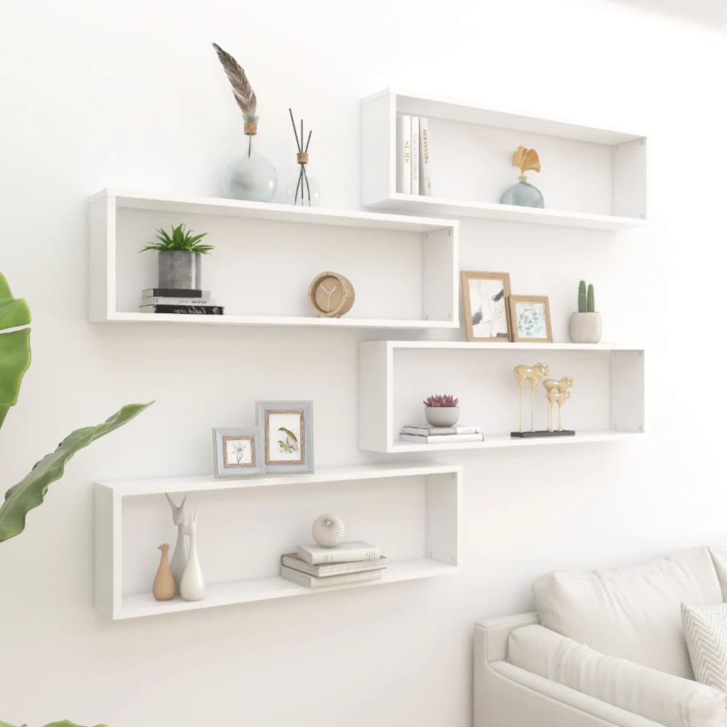 Berkfield Wall Cube Shelf 4 pcs White 100x15x30 cm Engineered Wood