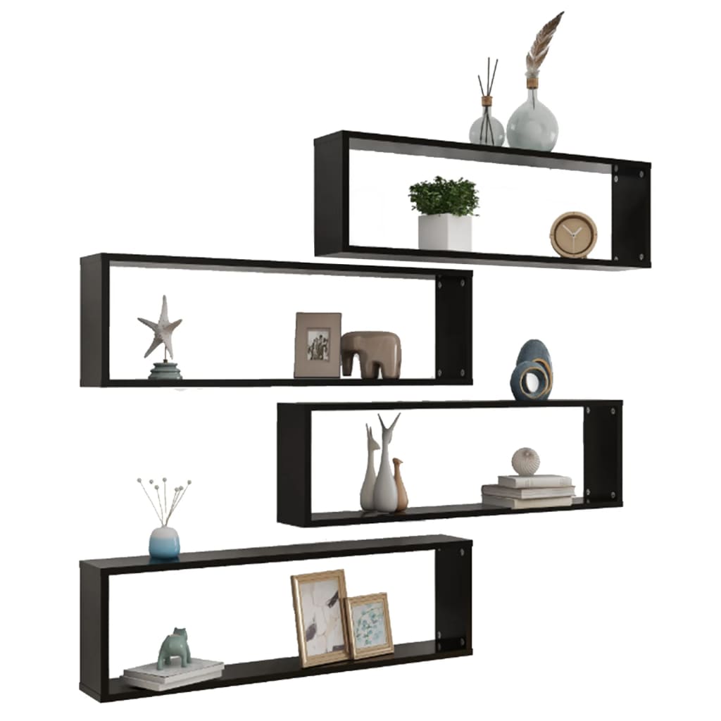 Berkfield Wall Cube Shelf 4 pcs Black 100x15x30 cm Engineered Wood