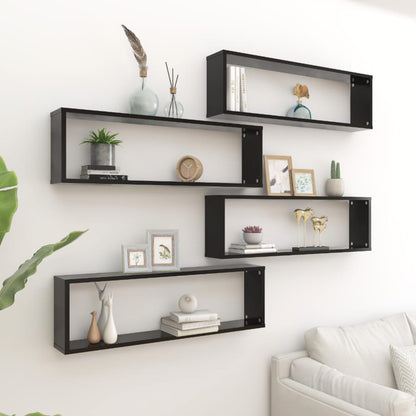 Berkfield Wall Cube Shelf 4 pcs Black 100x15x30 cm Engineered Wood
