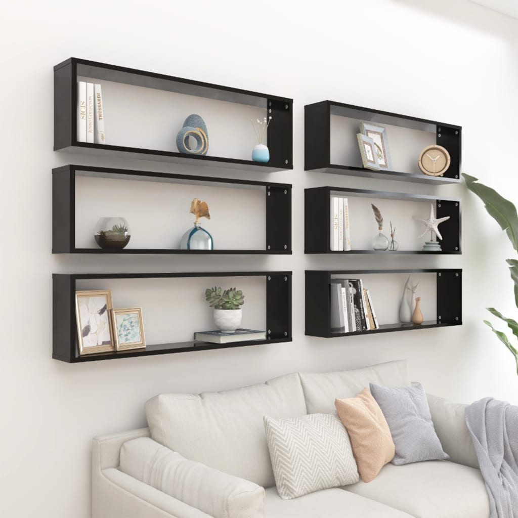 Berkfield Wall Cube Shelf 6 pcs Black 100x15x30 cm Engineered Wood