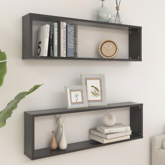 Berkfield Wall Cube Shelf 2 pcs Grey 100x15x30 cm Engineered Wood