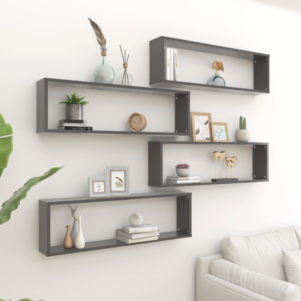 Berkfield Wall Cube Shelf 4 pcs Grey 100x15x30 cm Engineered Wood