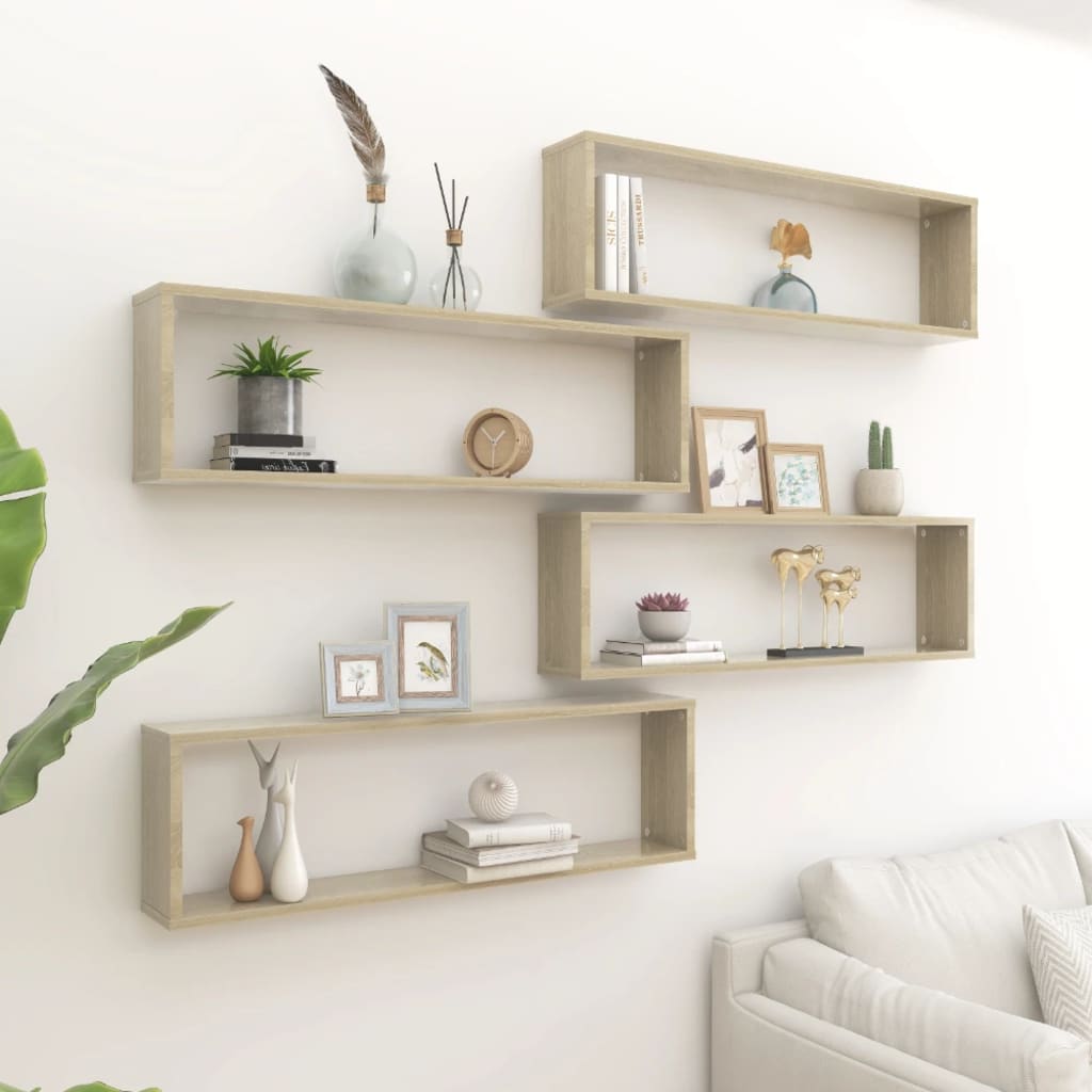 Berkfield Wall Cube Shelf 4 pcs Sonoma Oak 100x15x30 cm Engineered Wood