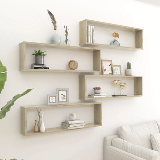 Berkfield Wall Cube Shelf 4 pcs Sonoma Oak 100x15x30 cm Engineered Wood