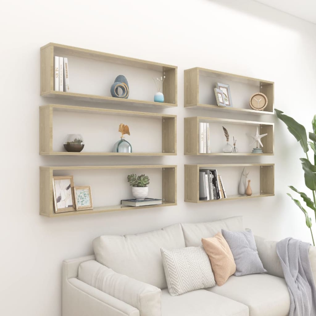 Berkfield Wall Cube Shelf 6 pcs Sonoma Oak 100x15x30 cm Engineered Wood