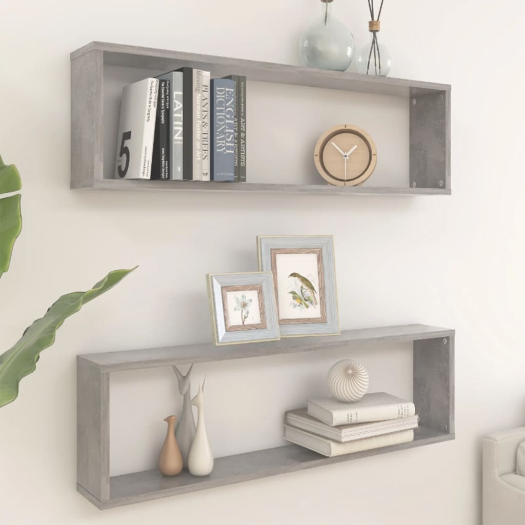 Berkfield Wall Cube Shelf 2 pcs Concrete Grey 100x15x30 cm Engineered Wood